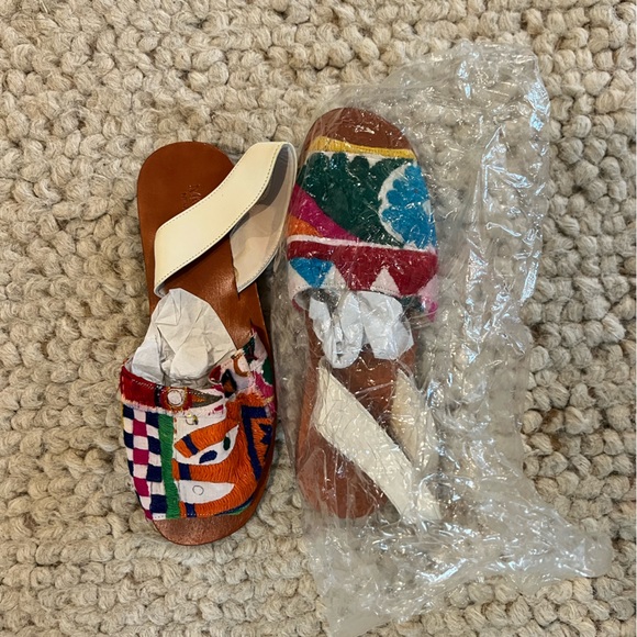 NIB MOMO New York x Anthropologie Dessa Embroidered Sling Back Leather Sandals - Picture 14 of 16